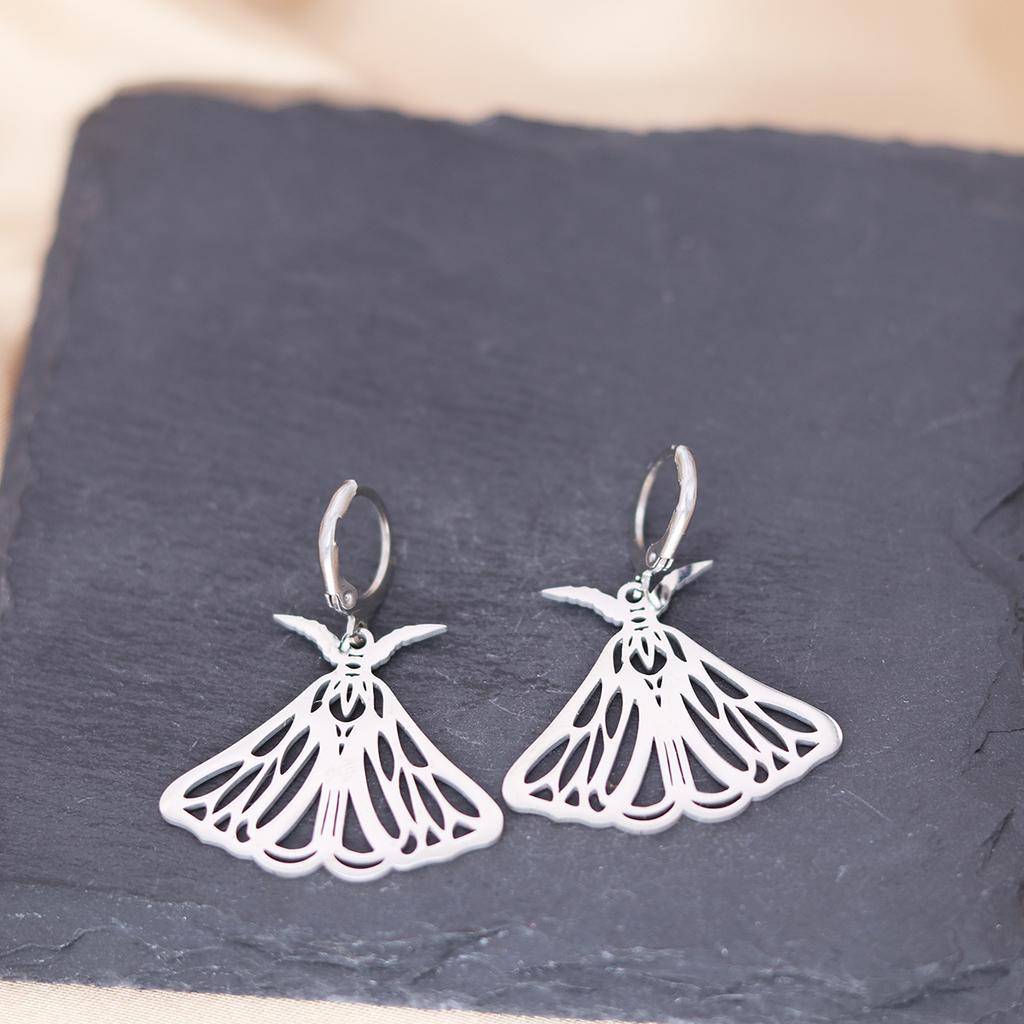 Kinitial Stainless Steel Death Moth Sun Moon Snake Mushroom Cactus Hamsa Hand Horse Earrings For Women Trendy Piercing Jewelry