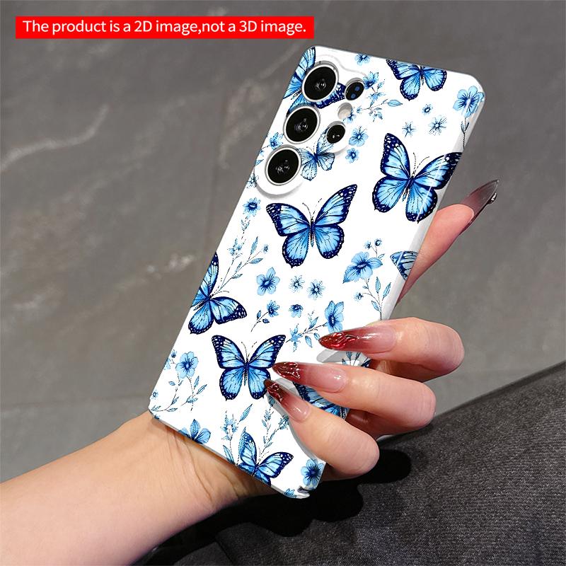 2DFlat Samsung Phone Case Blue Butterfly & Floral Pattern Phone Case Applicable To Galaxy S22 S23 S24 S25ULTRA S26 A12 A13 A14 A15 A16