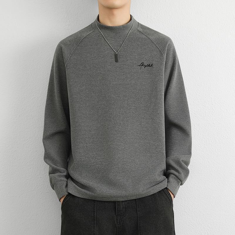 

Men s Korean Style Double-Sided Fleece Base Layer Shirt - Warm Long Sleeve Semi-High Collar for Spring & Autumn 3XL темно-сірий