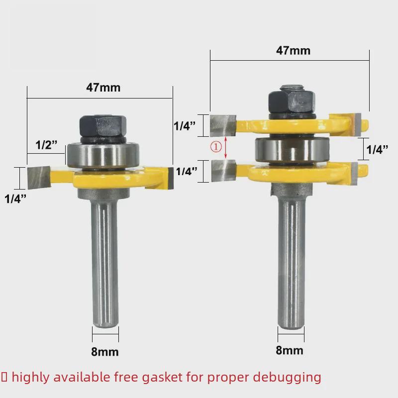8-Shank Three-Tooth T-Type Tungsten Steel Mortise & Floor Woodworking Milling Cutter