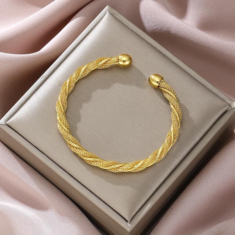 

Fashionable Classic Gold Color Wrapped Geometric Opening Bracelet, Women s Personalized Trendy Holiday Accessories Zircon