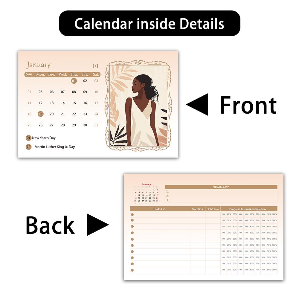 1pc 2026 Calendar, Cartoon Black Women Theme, 12 Months Monthly Schedule,Desk Calendar, Perfect Gift for Birthdays & Christmas