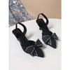 Petite-Sized Elegant Rhinestone Pointed-Toe Bow-Decorated High-Heel Sandals for Women Summer 2025 New Arrival Stiletto Sandals