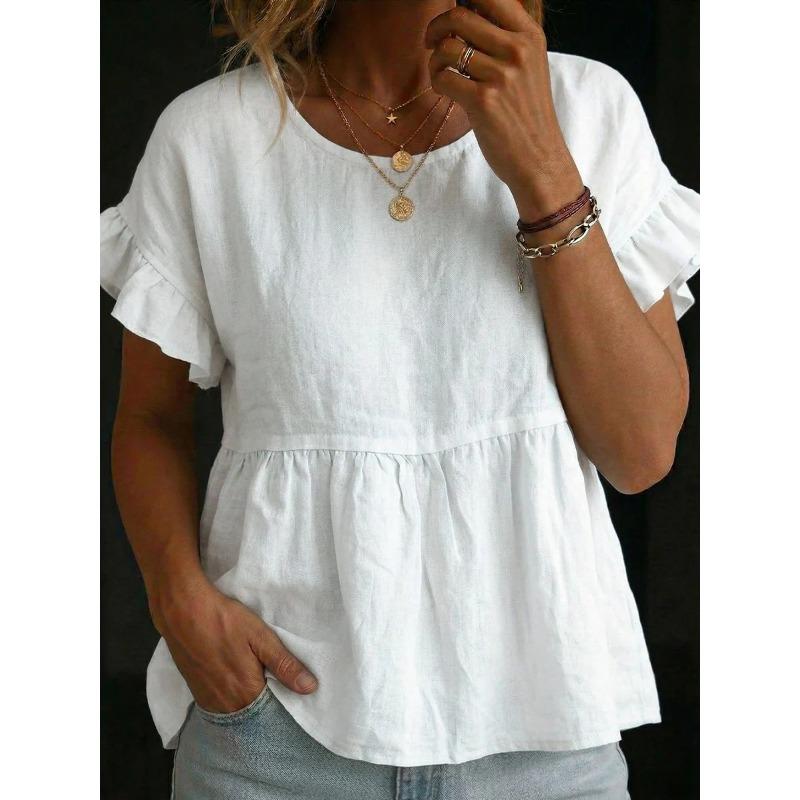 JPNTKY Women's Fashion Casual O-Neck Short Sleeve Blouses & Shirts
