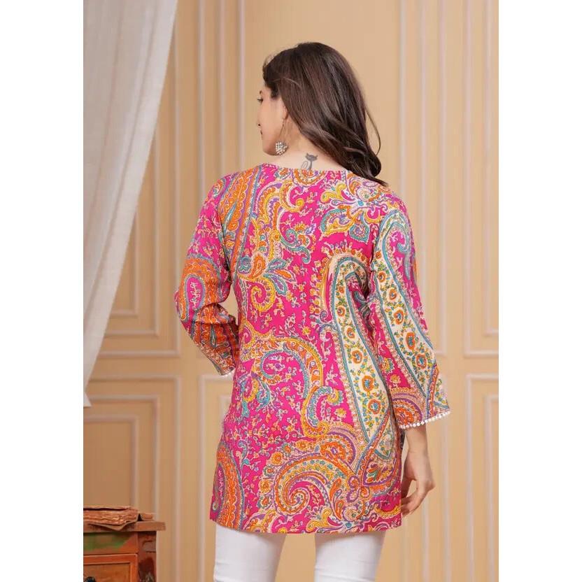 Women Floral Print Rayon Straight Top Kurta Party Wear Designer Top Tunic Kurti VFP-1837a