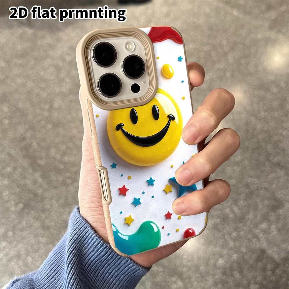 Phone Case: 2D flat lambskin suitable for iPhone 18, 17, 16, 15, 14, 13 Pro film protective case,smiley bubble, Christmas and Halloween gift