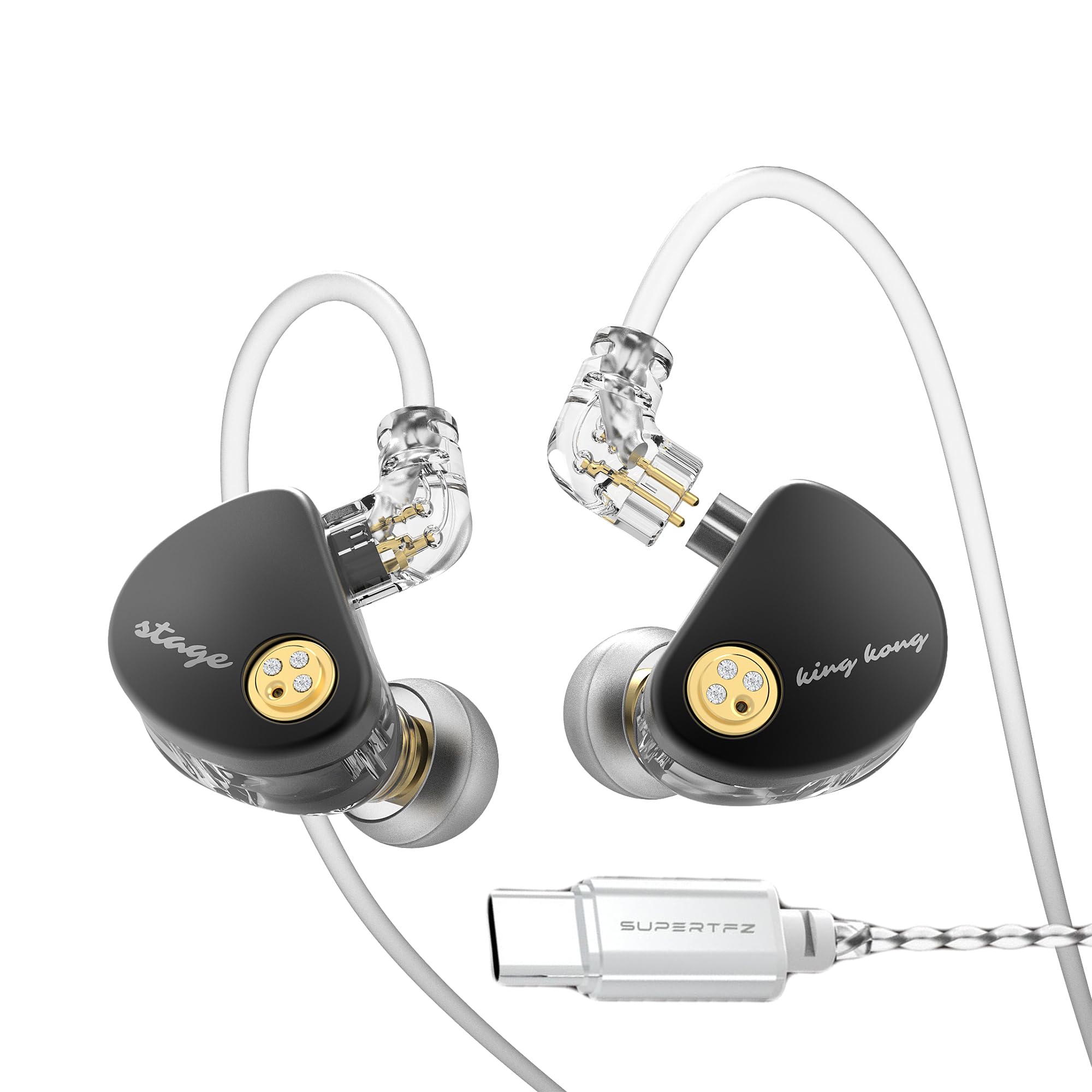 

Наушники SUPERTFZ KING KONG Двойной драйвер Мощный бас Звук Частотный диапазон Черные Внутриканальные 20-40 000 Гц Type-C чёрный