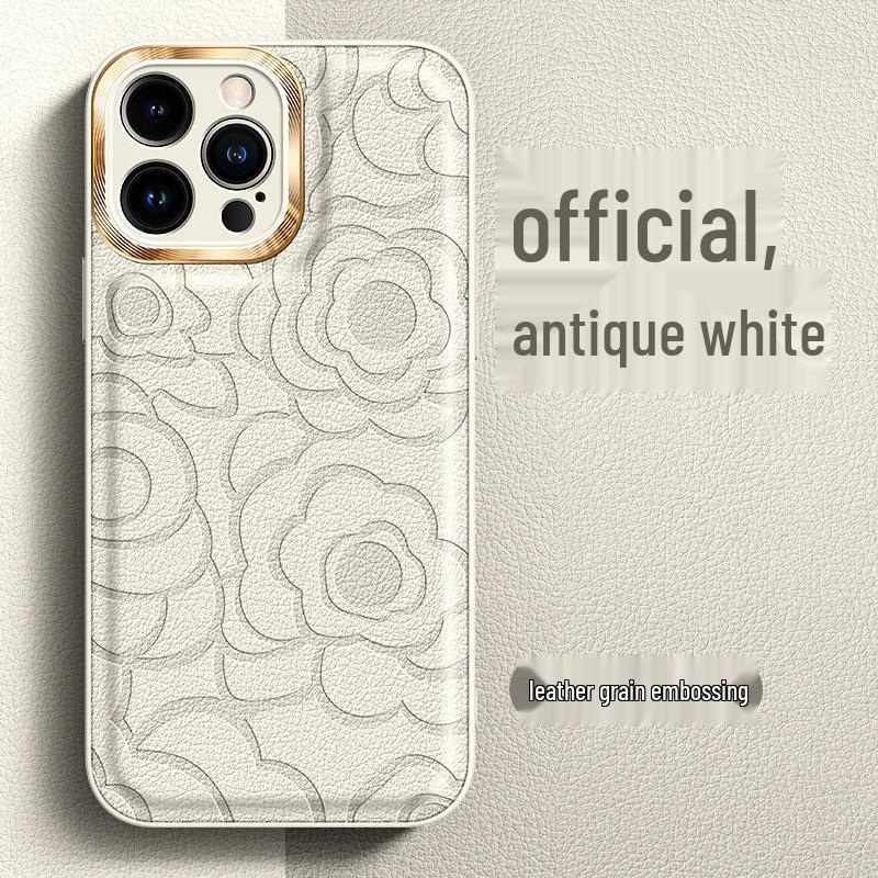 Apple 17 Pro Max Camellia Leather Texture Phone Case with Metal Lens for Full Coverage iPhone 16/15 Protection