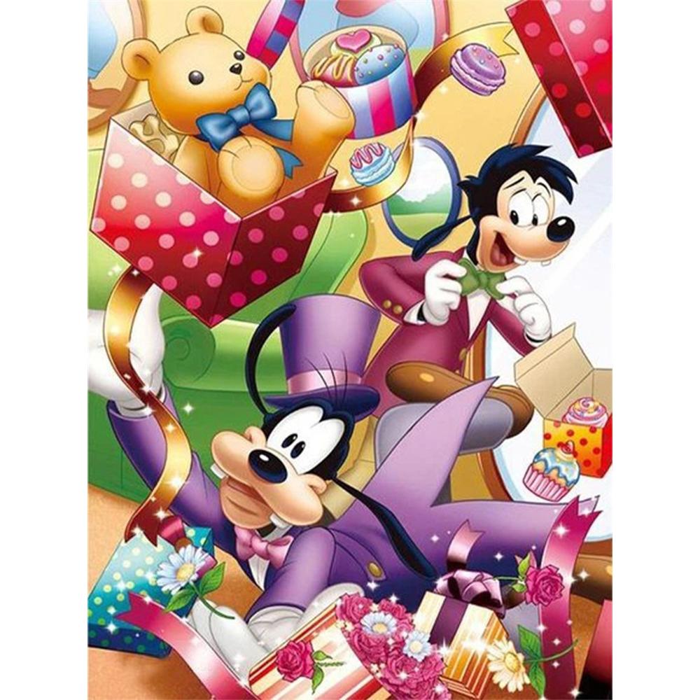 

Disney Diamond Painting Goofy and Max Birthday Party Themed Illustration Cartoon 5D Diamond Cross Stitch Mosaic Home Decor Gift Round 20x30cm