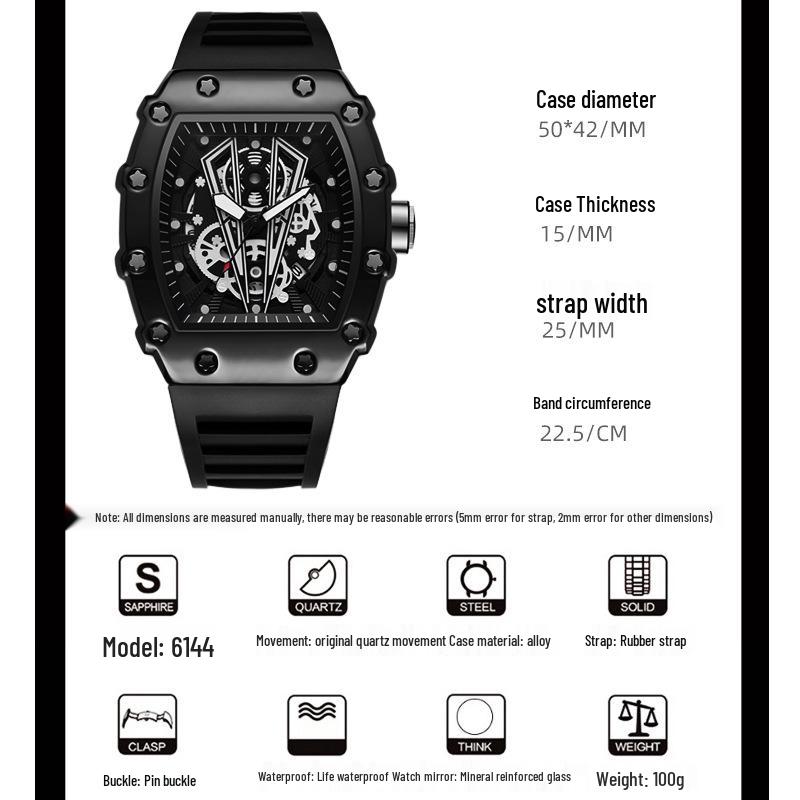 Men's Large Dial Waterproof Sports Quartz Watch with Luminous Square Design