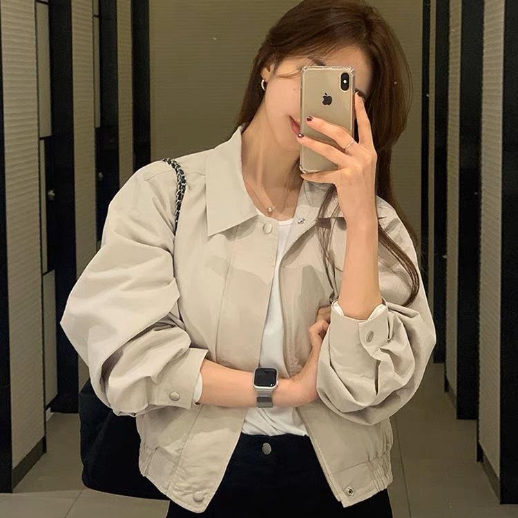 

Элегантная однотонная короткая куртка для женщин - Маленький размер, Простая, Повседневная, Универсальный топ для работы на весну и осень 3XL бежевый