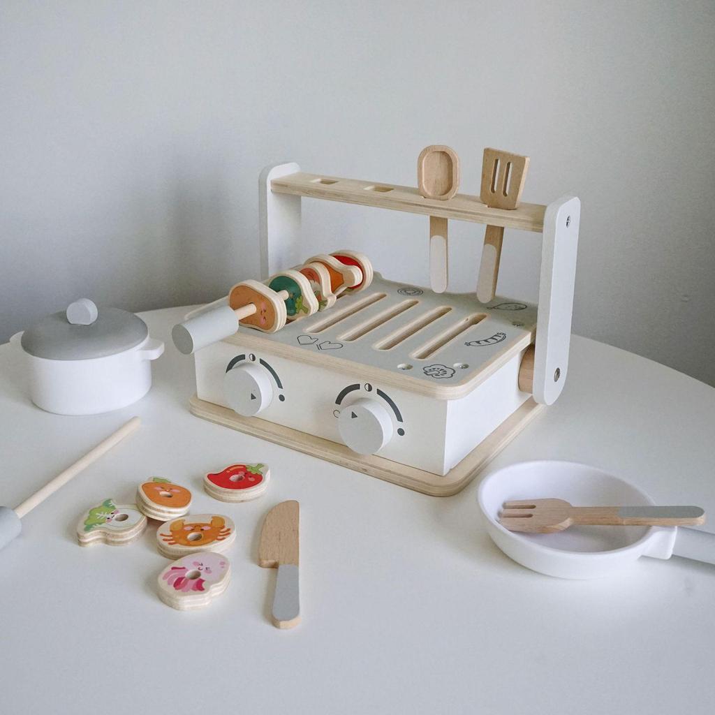 Nordic Style Mini Kitchen Playset: Portable Gas Stove & Simulation Tableware for Children
