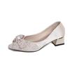 French Pointed Thick Heel Single Shoes Women's Gentle Rhinestone Bow Spring and Autumn Shallow Mouth Not Tired Feet Temperament Medium Heel High Heels