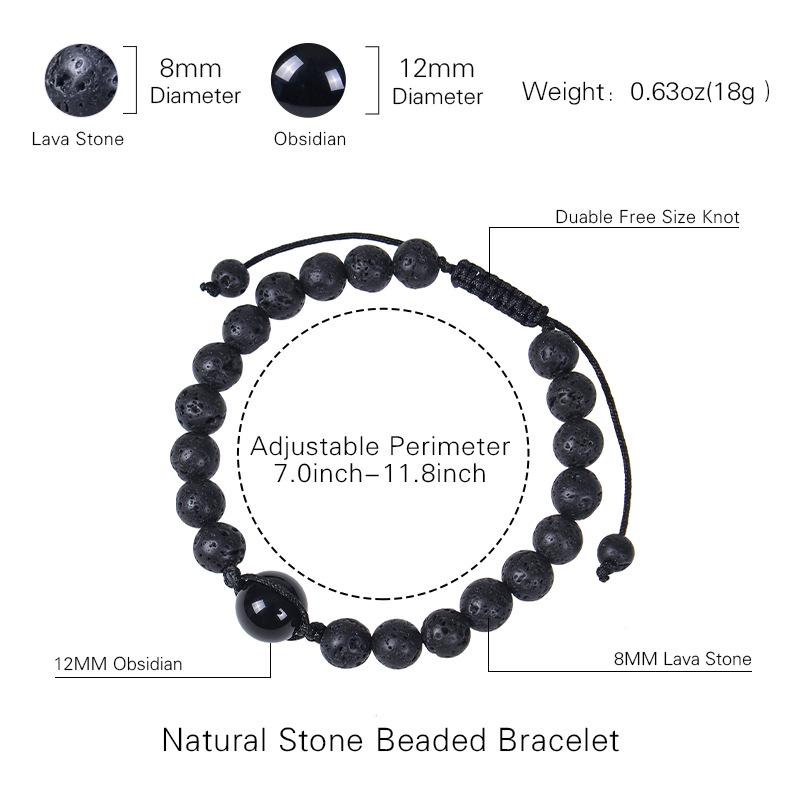 2025 Unisex Obsidian & Lava Stone Woven Bracelet - 12MM