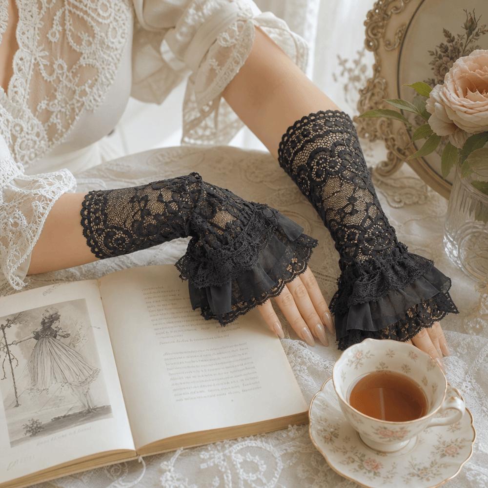 Universal Ruched Pleated Detachable Cuffs 3 Layers Ballet Style Fake Flared Sleeves Lolita Fingerless Gloves False Cuffs Cosplay