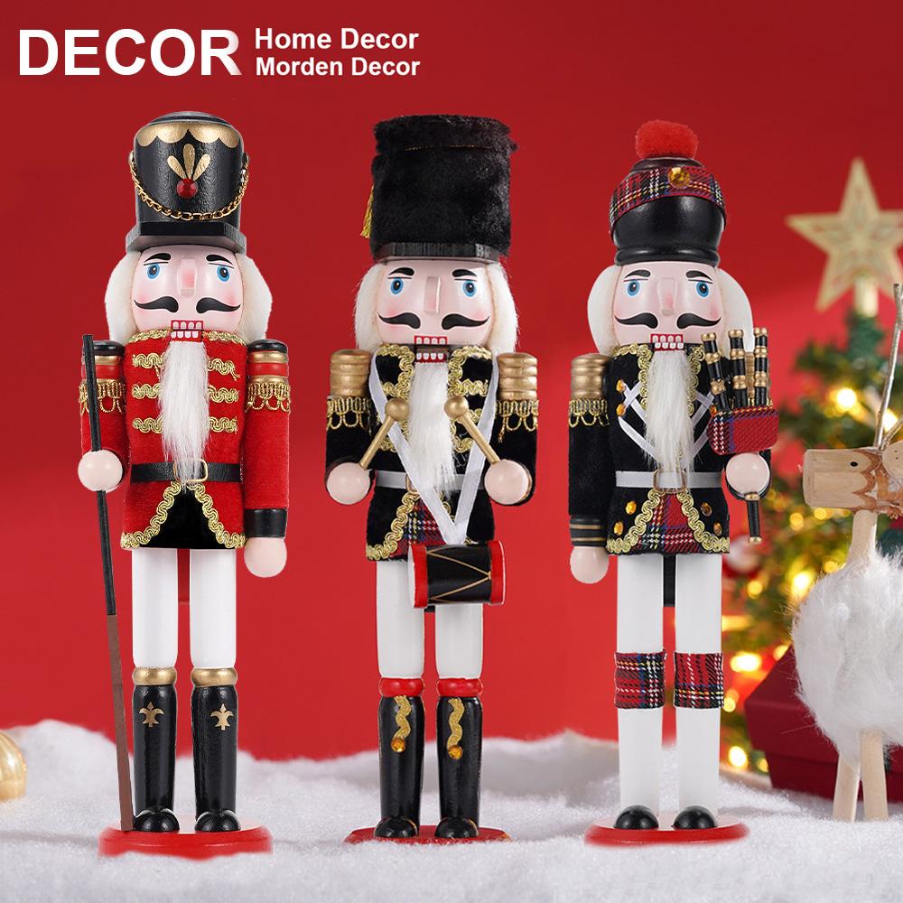 3pcs12inch Wooden Nutcracker Christmas Decor Soldier Traditional Handpainted Decorative Home/Office Christmas Decor In Gift Bo