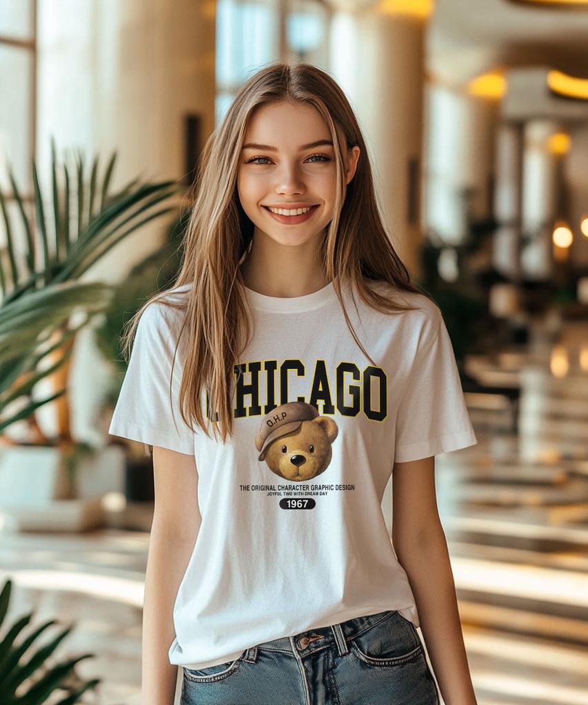 ONEHUNDREDPERCENT FOR WOMAN Ohpxdreamday Chicago Teddy No.2 Women'S Basic Short Sleeve T-Shirt