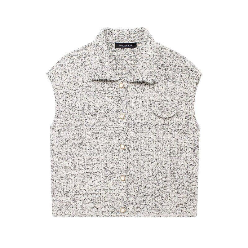 Fashion Style 2024 Autumn New Women's Sleeveless White with Lapel Knitwear Cardigan Top 6236105