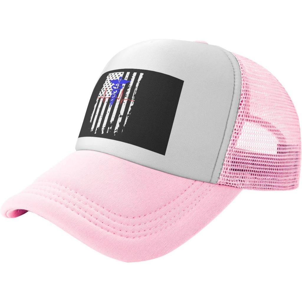 Distressed Caduceus Star American Flag Trucker Hat Unisex Mesh Snapback Cap Outdoor Casual