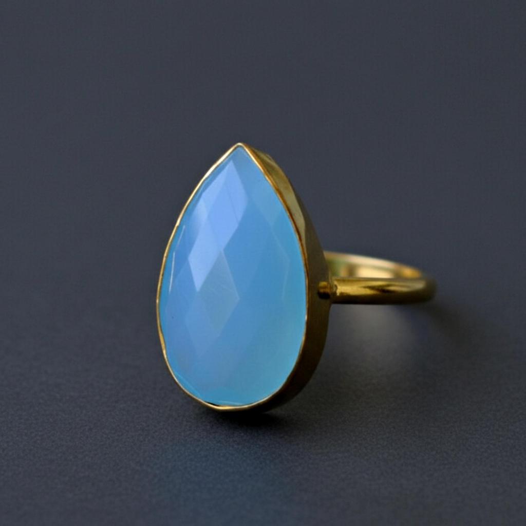 Blue Chalcedony Pear Cut Statement Ring, 925 Sterling Silver Ring, Minimalist Handmade Bohemian Jewelry