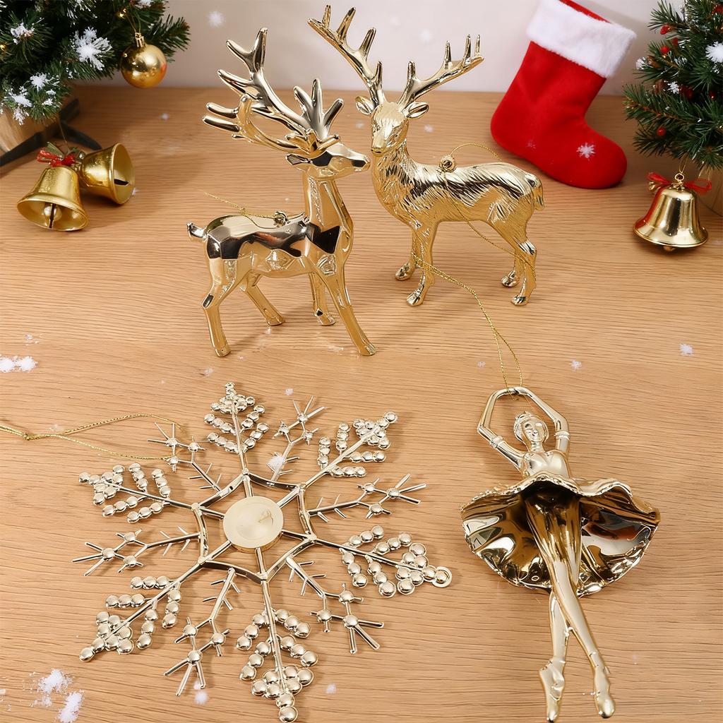 5/1PCS Gold Gazing Deer Elk Ballet Dancer Snowflake Hanging Pendents Xmas Tree Ornaments Party Holiday New Yaer Decor Supplies