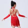 Girls Latin Dance Tasseled Dress Holiday Competition Performance Dress Skirt