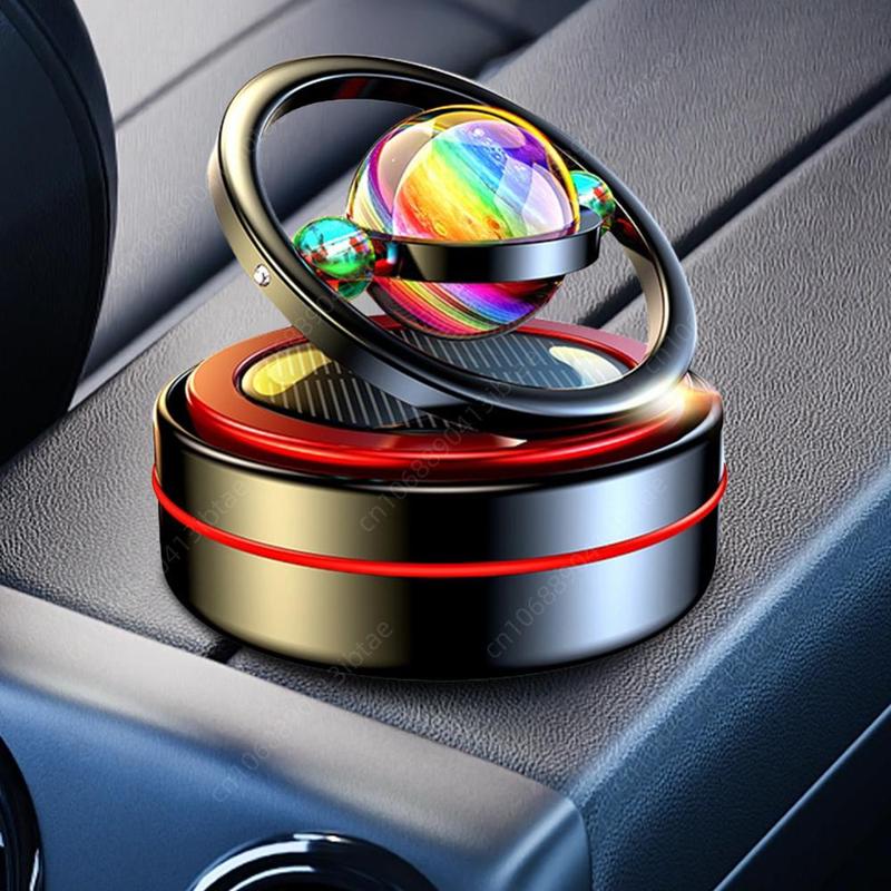 Solar Car Air Freshener Interstellar Double Ring Rotating Car Perfume Fragrance Aromatherapy Diffusing Car Interior Decor