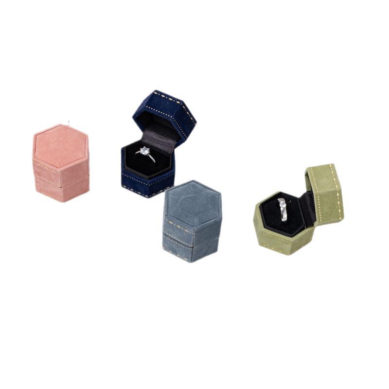 Luxury Soft Hexagon Velvet Vintage Single Ring Box Empty Jewelry Holder for Engagement Wedding Proposal Gift