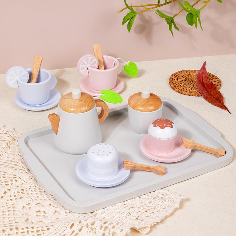 Dessert Wooden And Tea Play Set With Tray For Childrens Imaginative Kitchen Fun