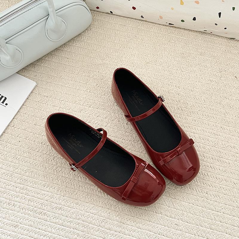 Damen Mary Jane Schuhe mit niedrigem Absatz, Frühling/Herbst 2026, Französischer Stil, Vielseitige weiche Sohle mit Schleife, Leder.