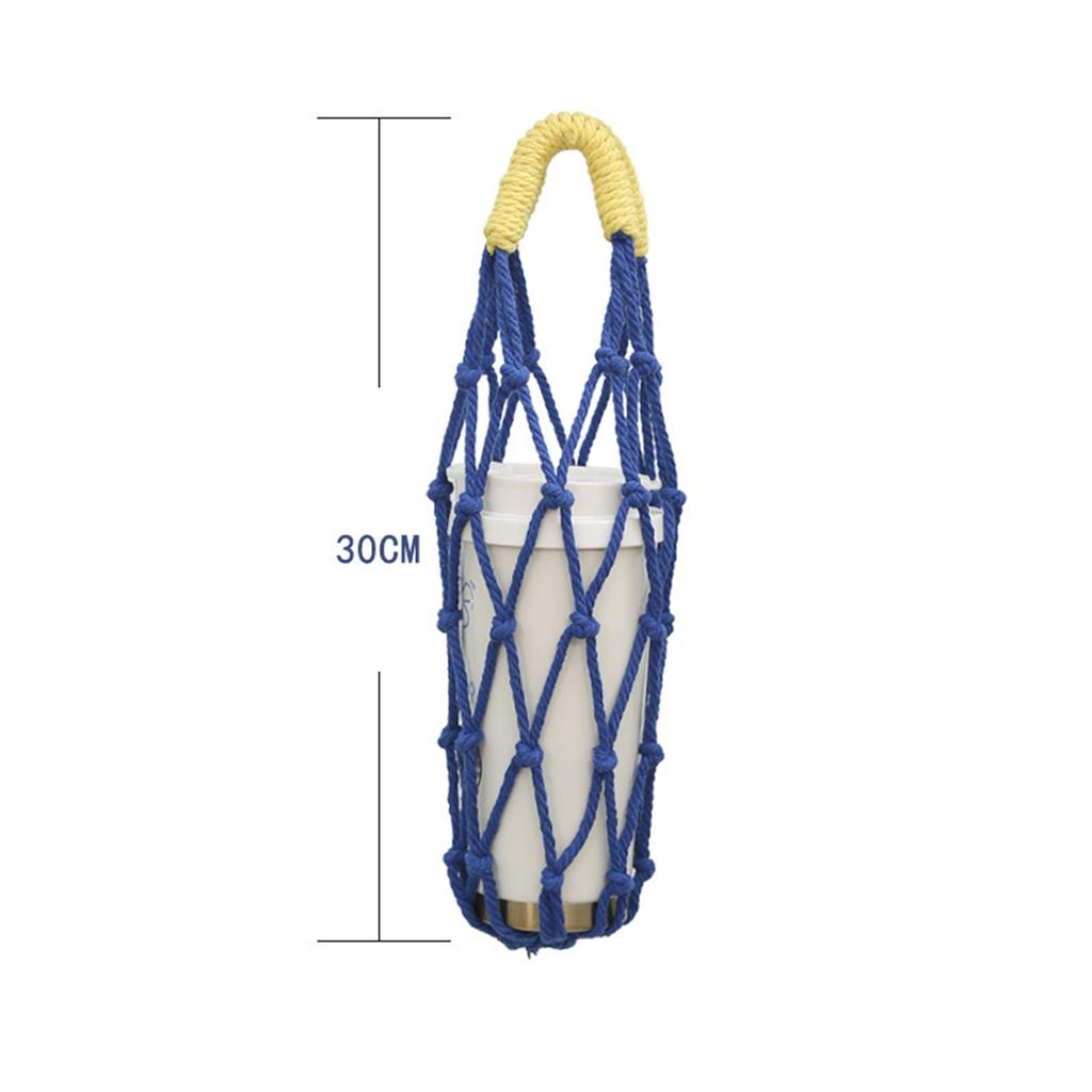 Portable Macrame Water Bottle Holder Hand Woven Cotton Rope Boho Cup Carrier for Coffee & Iced Drinks Outdoor Camping Supplies