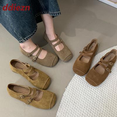 Mode Mode Schnallenriemen Damen Mary Janes Ballerinas Schuhe Damen Quadratische Zehenpartie Schuhe Flache Damenballerinas mit Schuhen