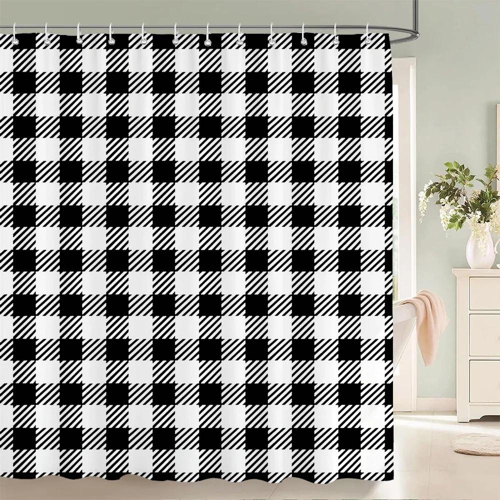 Simple Geometric Pattern Fabric Shower Curtain Bathroom Curtains Stripes Mosaic Bath Screen Waterproof Polyester With 12 Hooks
