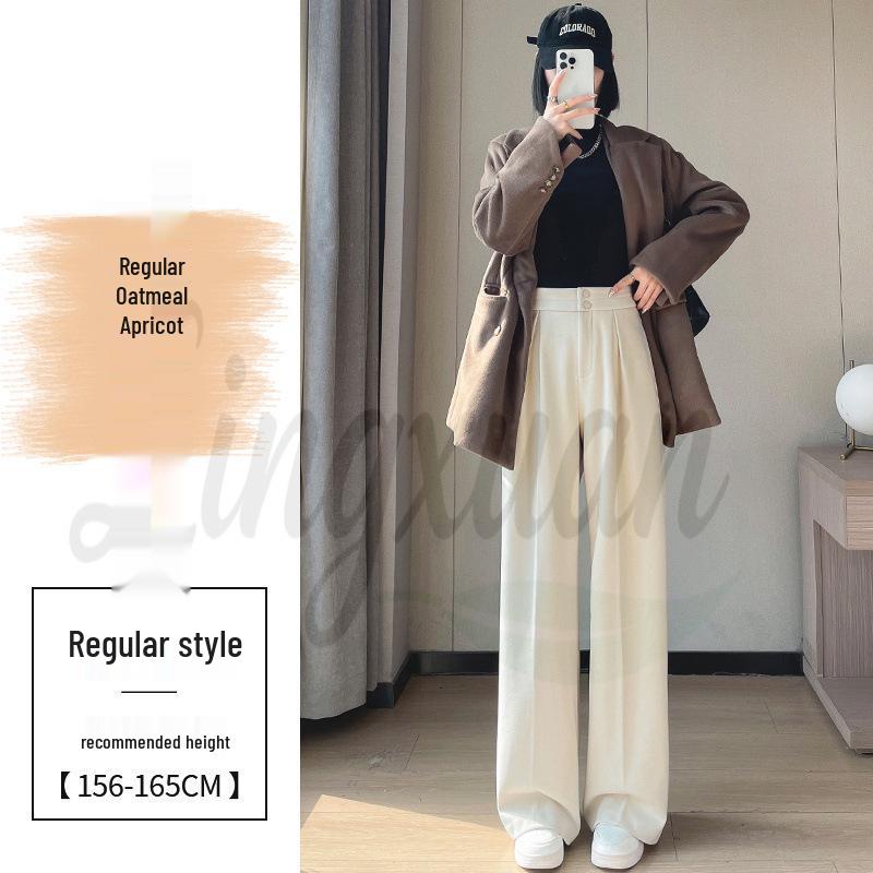 2026 Women's High Waist Velvet Wool Wide-Leg Pants - Floor Length, Slim Fit, Casual Spring Style