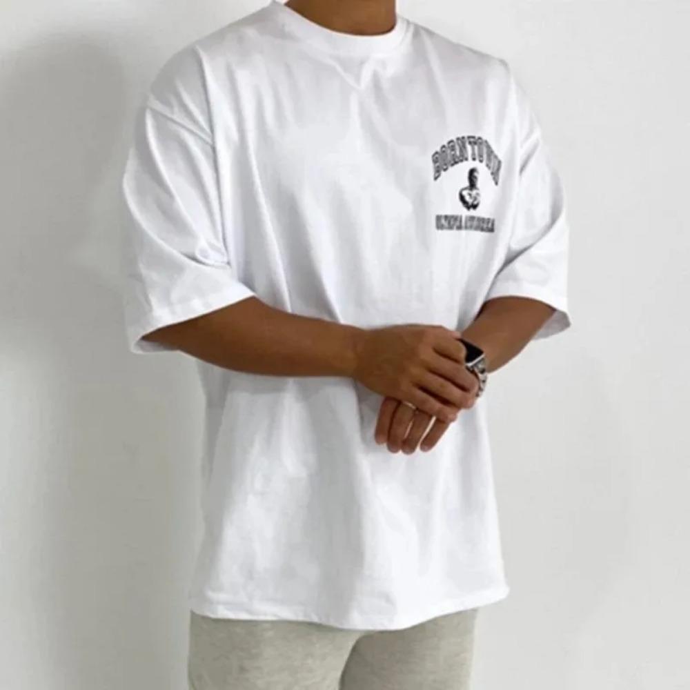 Sports Gym T Shirt Men 100%Cotton Oversized Workout Fitness Man Clothing Streetwear 2024 Summer Casual Round Neck Black Tops Tee