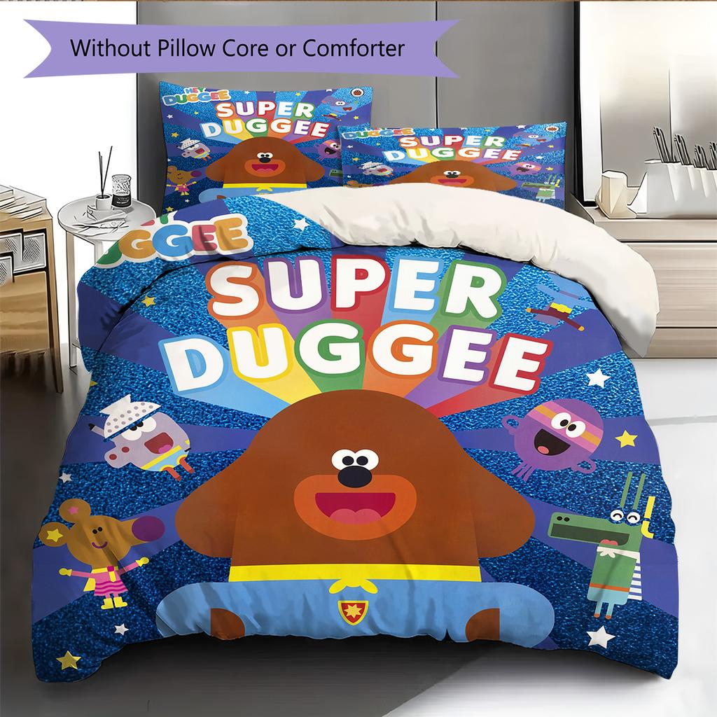 Hey Duggee Muster Bettwäsche Bettdecken-Set Heimdekoration Geschenk (1 Bettbezug + 2 Kissenbezüge (ohne Füllung))