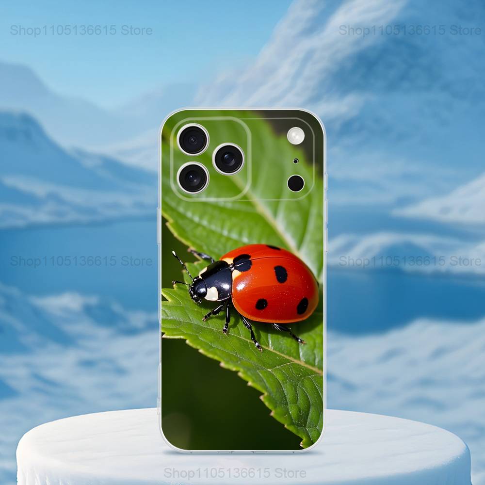 Cute Insect Ladybug For iPhone Max,14,SE,12,15,Pro,17,Plus,11,XS,Mini,16,X,13,XR,Transparent Soft Cover Case