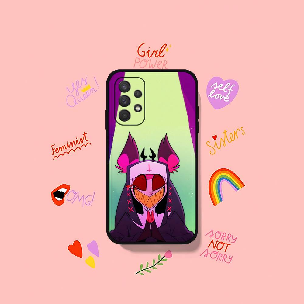 Etui na telefon Anime H-hazbin Hotel Dla Samsung S24/S25/S22 S30/A51 52/Lite/Ultra/5G/Plus/FE - Cienkie Odporne na wstrząsy Czarne Ochronne