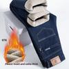 Winter Lamm Fluff Denim Gerade Hosen Männer Verdicken Große Größe 40 Jeans Hohe Taille Stretch Jeansy Fleece Gefüttert Warm
