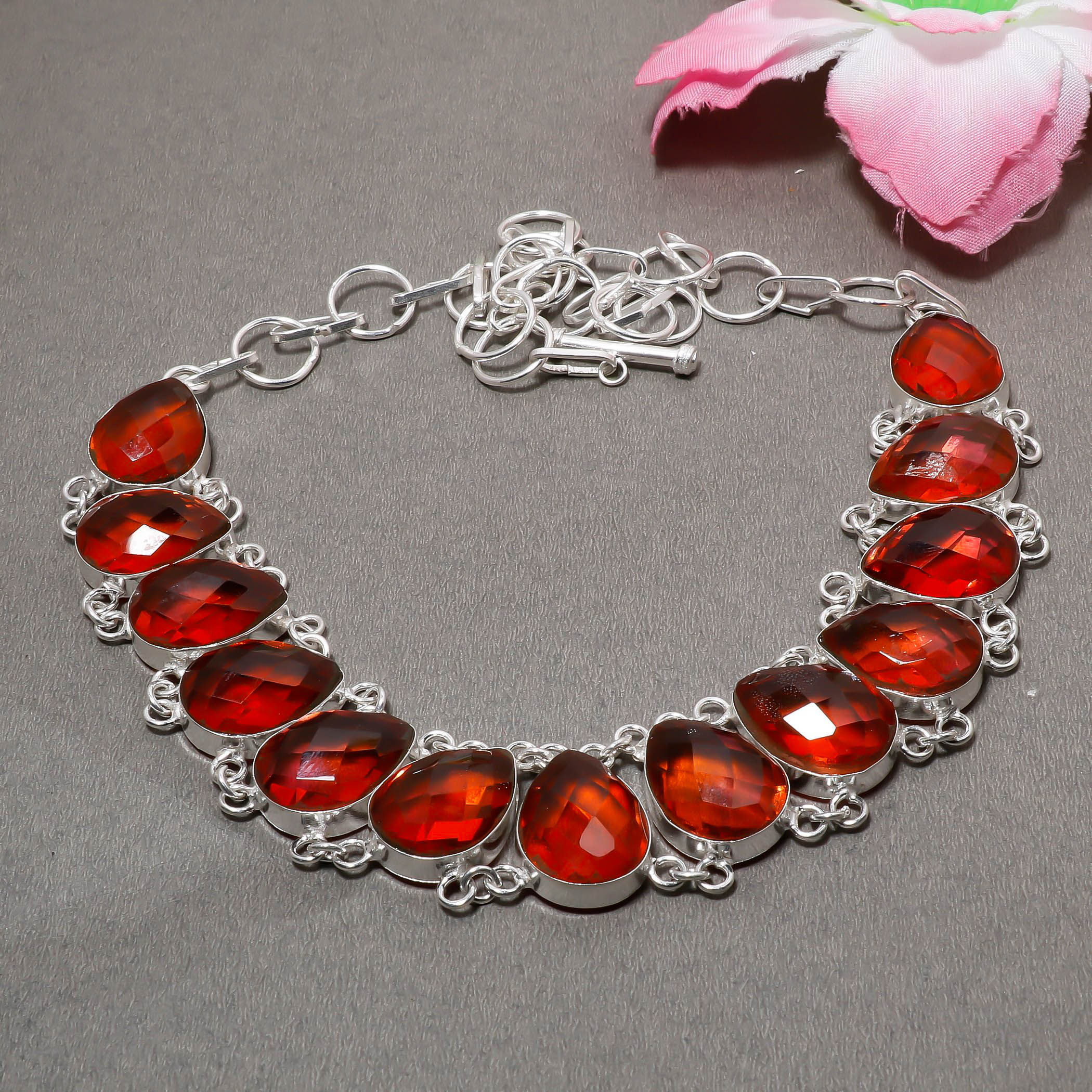 

Red Tourmaline Gemstone 925 Sterling Silver Jewelry Charm Necklace 18