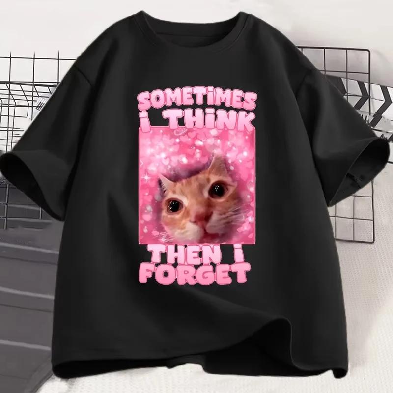 Funny Cat Sometimes I Think Then I Forget Graphic T-shirt XXXL