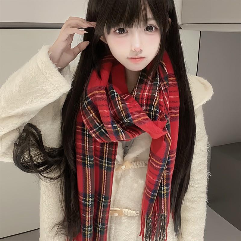 Korean New Autumn and Winter Versatile Scarf Big Shawl Japanese Fringed Milk Blue Jk Plaid Scarf