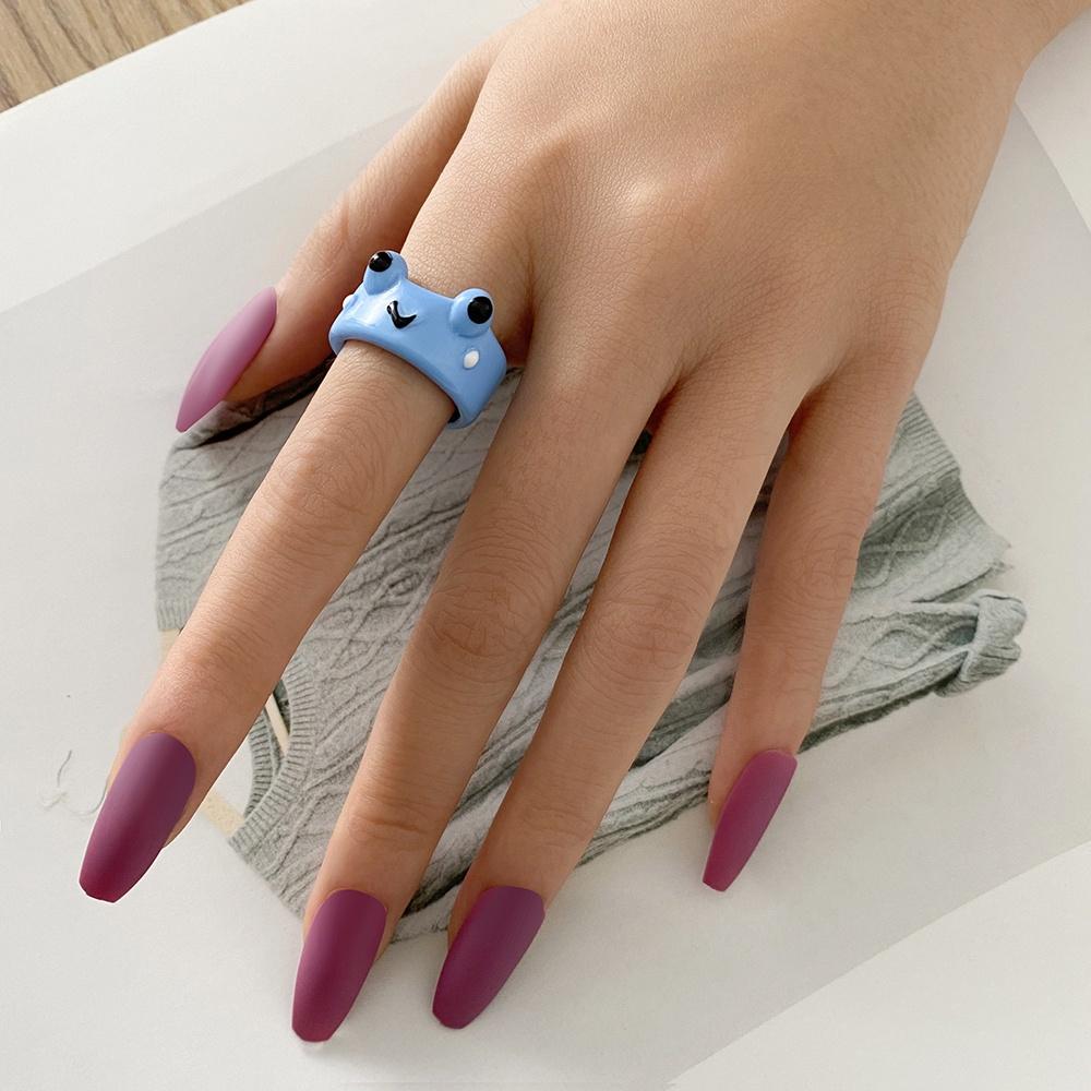 

Милые смоляные кольца в виде цыплёнка с мультяшной лягушкой, красочные кольца с широкими полями для женщин, универсальные ювелирные аксессуары 3