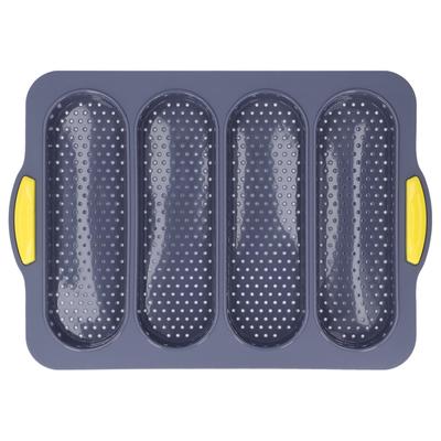 Baguette Mold 4 Grooves Silicone Soft Smooth Surface Bread Mould Baking Pan Kitchen ToolLight Gray