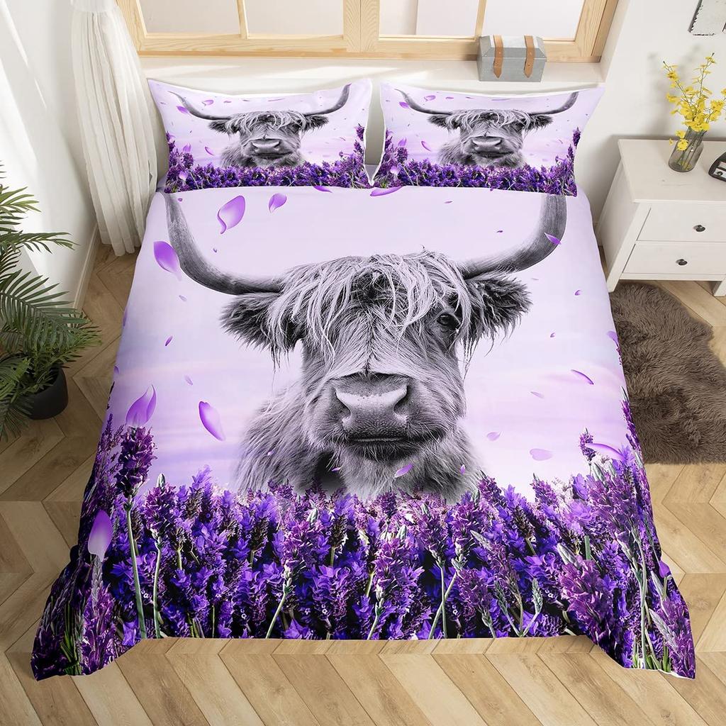 Comforter Horse Cherry Blossom Branches Lavender Purple Bedding Sets Galloping Horse Comforter 2/3Pcs