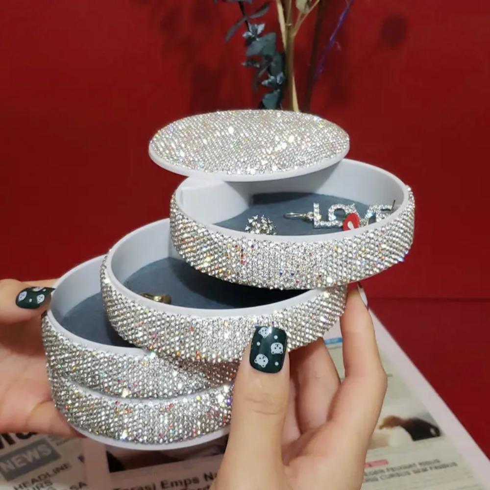 

4 Layers Necklace Desk Organizer Rhinestone Ring Bracelet Storage Travel білий