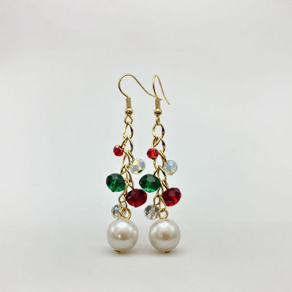 Crystal & Pearl Chain Drop Earrings - Unique European & American Style Jewelry for Women