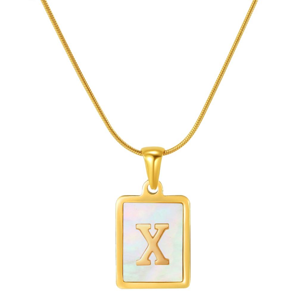 Stainless Steel Snake Chain Alphabet Necklace For Women European And American Style 18k Gold Square Shell Pendant Ins Fashion Characters)