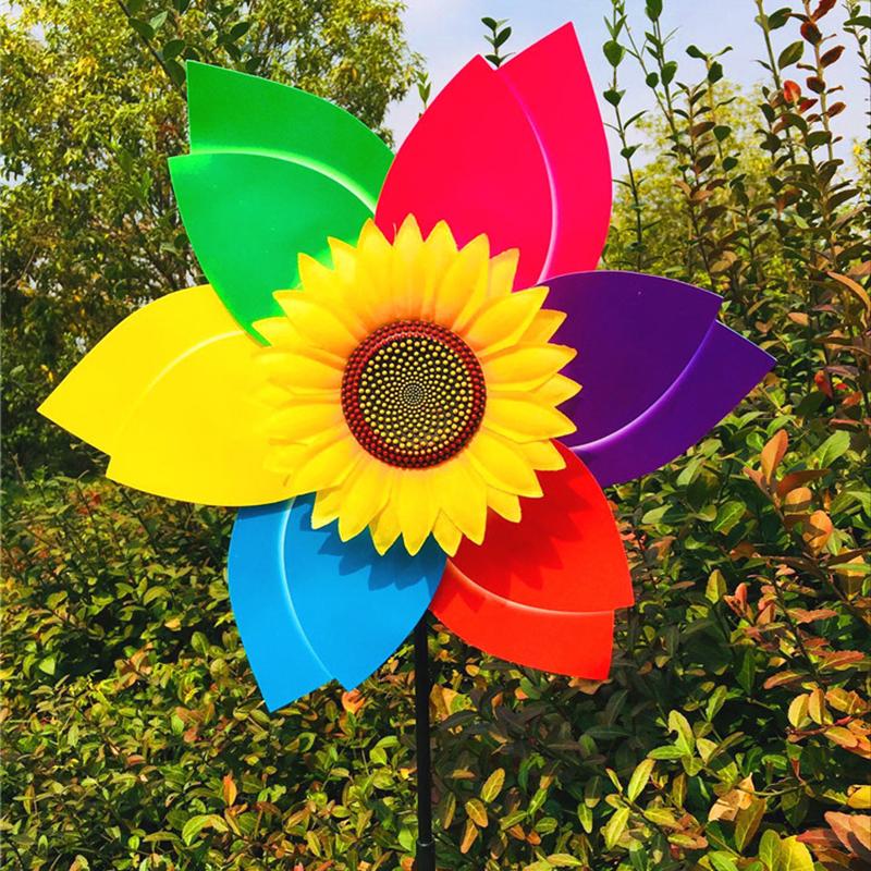 1 Piece Sunflower Windmill Outdoor Party Garden Yard Decor Rotating Sunflower Wind Spinner Stake Standing Lawn Flower Pinwheel
