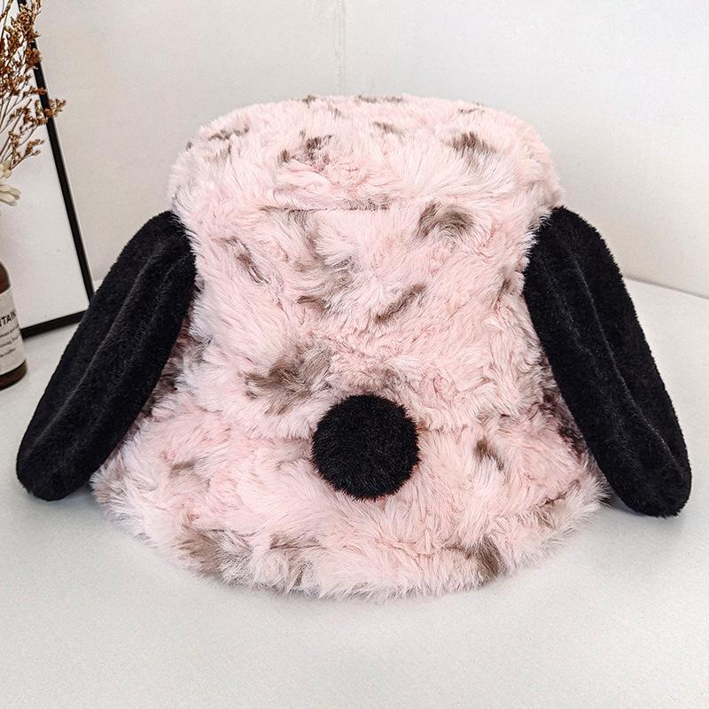 Puppy ears plush bucket hat female winter cute student versatile small face thickened warm basin hat